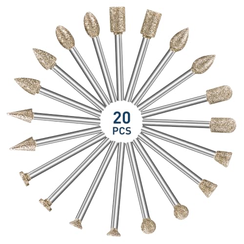 shengbenhao Diamond Grinding Burr Bit Set Compatible with Dremel 20Pcs