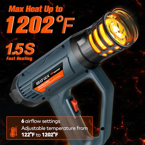 WRAPXPERT Heat Gun for Vinyl Wrap/Window Tint with Digital LCD 2000W 122℉-1202℉（50℃- 650℃) Variable Temperature Control Memory Function for Car Wrap, Crafts, Shrinking Tubing, Stripping Paint - color: Blue Lcd