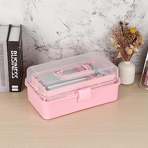 BTSKY 3-Layer Plastic Dividing Storage Box Craft Organizer and Storage - color: Pink