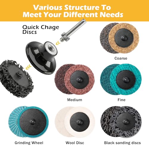 VIGRUE 80PCS 2 Inch Sanding Discs Set, Die Grinder Pad for Drill Die Grinder Accessories with 1/4" Shank Holder for Grind Polish Burr Finish Rust Paint Removal, Quick Change Discs