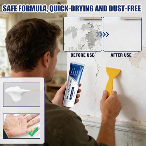 2Pcs Wall Repair Paste Tube, Drywall Repair Kit, Quick Drying Wall Mending Agent Spackle Wall Repair Kit with Scraper and Sandpaper for Holes Cracks Scratches Home DIY Use