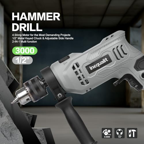 4.5Amp Corded Hammer Drill 3000 RPM Impact Drill with 5pcs Bits - style: Hammerdrill with 5pcs drill Bit