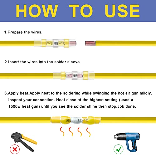 haisstronica 480PCS Heat Shrink Wire Connectors, 12-10 AWG, Yellow 11 Sizes - size: 480