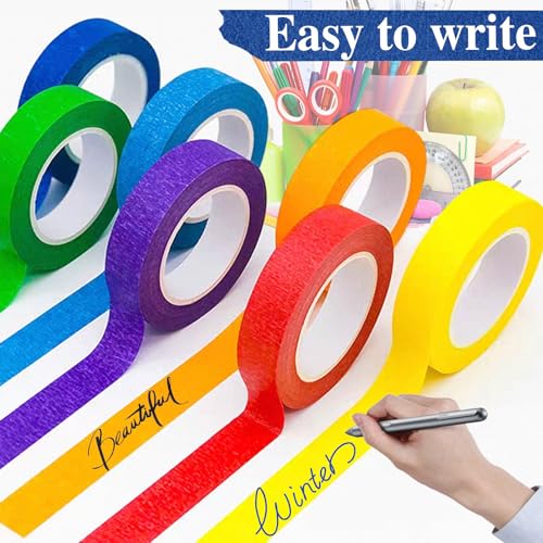 Colored Masking Tape, 1 Inch X 55 Yards X 12 Rolls, 600 Yards in Total.