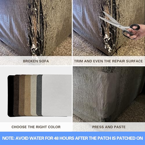 Azobur Sofa Repair Patch, 6 Piece Microfiber Patches, Self-Adhesive Patch Repair for Fabric Sofas, Luxurious Look, Quick Fix (Brown) - color: Brown