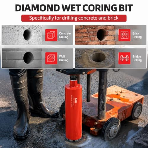 SALI 3 Inch Wet Diamond Core Drill Bit, for Reinforced Concrete, Brick, Block, Stone, 15" Drilling Depth,Core Drill Bit， 1-1/4"-7 Thread - size: 3 Inch