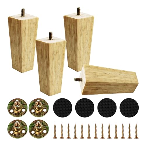 4PCS 5 Inch Solid Wood Furniture Legs, Square Wooden Sofa Couch Feet Leg Replacement for Desk Cabinet Bench Dresser Chair Bookcase Risers Parts, Log Stain - size: 5 Inch
