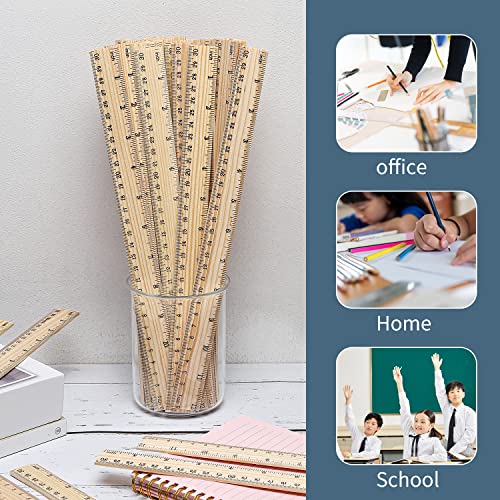 25 Pack Wooden Ruler 12 Inch Rulers Bulk Wood Measuring Ruler Office Ruler 2 Scale - color: 25 pieces-12inch