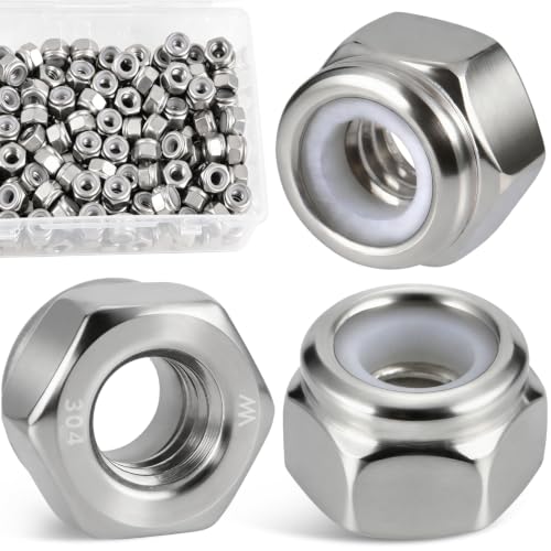 180 Pcs 1/4" Lock nut, 304 Stainless Steel Hex Nylon Insert Locknuts, 1/4-20 Inch Lock Nuts Coarse Thread SS Self-Locking Hardware Assortment Kit, SAE Locknut Set for Industrial & DIY Fastening - size: SS 1/4"-20 180PCS Nut