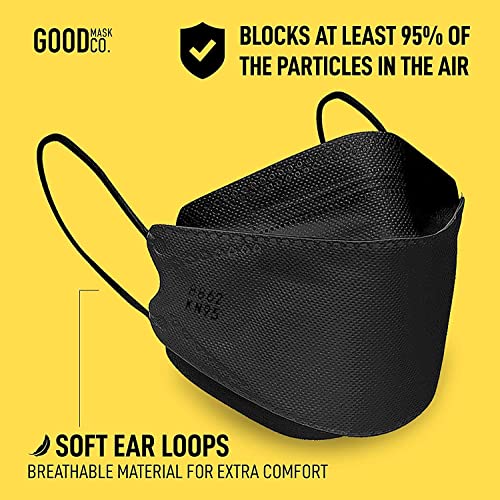 Good Mask Co. Good Comfort KN95 Face Mask, Disposable, Folding, Comfortable, Bulk (25 Pack, Black) - color: Adult - 25pk - Black