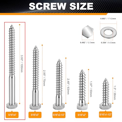 Hex Head Lag Bolts for Wood, Lag Screws 5/16" x 4",30 PCS - size: 5/16" x 4"