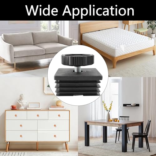 8Pcs Adjustable Leveling Feet 50 x 50mm Square Insert Kit Furniture Glide Leveler, Leveling Screw Leg for Cabinets Sofa Tables Chairs Raiser, Black - size: 50x50mm