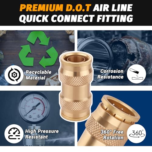 Brass DOT Quick Push to Connect, 3/4" Air Brake Union Push in - color: 2PCS DOT Push-to-Connect, size: 3/4" Od