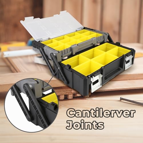 Olympia Tools 18 Inch Portable Plastic Cantilever Tool Box Organizer with Removable Compartments, Great Organization and Storage for Hardware, Assorted Nails, Dowels, Washers, Screws, Nuts and Bolts