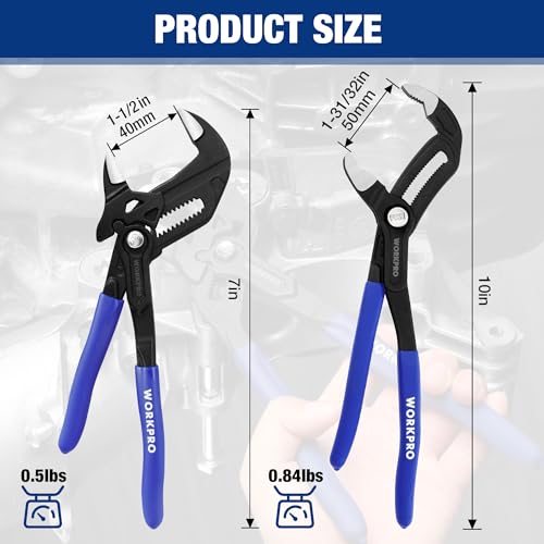 WORKPRO 2 PCS 7-Inch Pliers Wrench & 10-Inch Groove Joint Pliers Set, CR-V - size: 7 inch & 10 inch