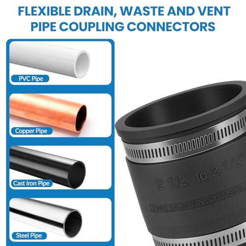 2 Pcs 2-1/2 IN Flexible PVC Pipe Coupling with Stainless Steel Clamps Fit 2-1/2 IN Nominal Pipes, Couplers for Plastic and Copper Pipe Plumbing Connections, Drain Repair, Dust Hose - size: 2-1/2 in