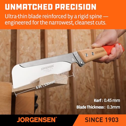 JORGENSEN Japanese Pull Saw, 6 Inch Pro Folding Dovetail Saw with Beech Wood Long handle, SK5 Steel Blade Tool-less Quick Change, 21TPI Cross Cut Woodworking Handsaw for Hardwood, Softwood - size: 6 Inch