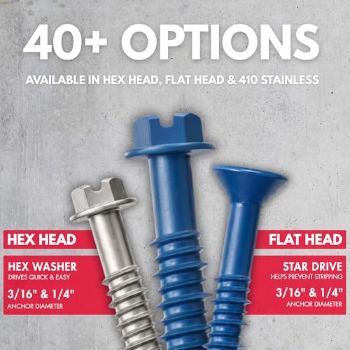 1/4" x 1-1/4" Hex Head Blue Concrete Screws with Drill Bit (Box of 100) - size: 1/4" x 1-1/4"