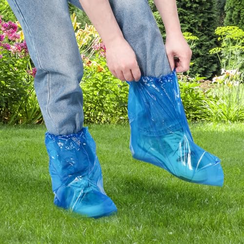 Yzurbu 20PCS 13.7" Disposable Boot & Shoe Covers – 14g Extra Thick Blue Waterproof & Non-Slip CPE Overshoes, XL Size Fits up to Men's 12, Women's 14 – For Home, Cleaning, Travel, Indoors & Outdoors