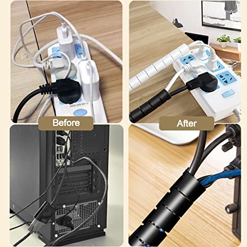 PC Cable Management Sleeve Tube Desk Cord Organizer 2 PCS Black, 7/8 inch -5 ft Cover Wrap Easy to Install Messy Wire Solution for TV Office Computer, Pet Chew and Bite Proof Cable Protector - color: Black 02, size: 22MM -2PACK