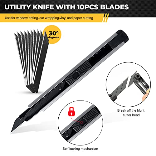 Gomake Vinyl Wrap Tool Kit Car Window Tint Installation Tools Wrapping Kit | Vinyl Wrap Squeegee Tool, 9mm Utility Knife, Film Cutter and Vinyl Tucking Tool Window Tint Kit for Car Wrapping - color: Grey