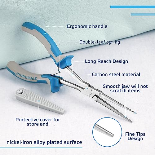 SPEEDWOX Long Reach Needle Nose Pliers With Smooth Jaw Tweezer Nose Pliers Extra Long For Hard To Reach Narrow Space - style: Upgrade Needle Nose Pliers