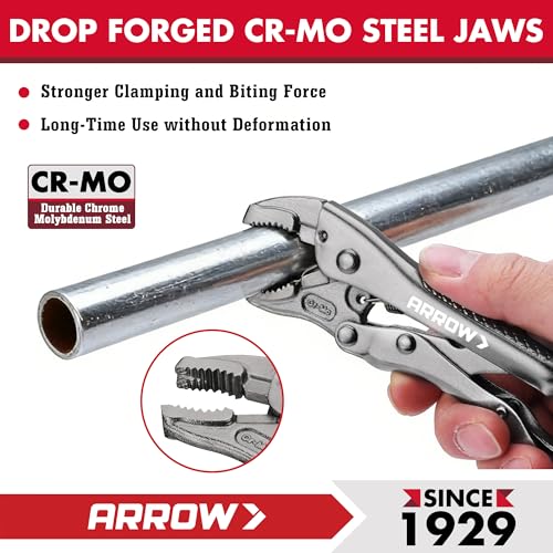 ARROW 5" Curved Jaw Locking Pliers with Screw Extractor | CR-MO Steel Pliers, Adjustable Screw, One-Hand Release, Anti-Slip Handle - size: 5 inch