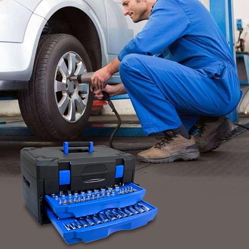 266PCS Tool Set, Socket Ratchet Wrench Tool Kit with Portable Drawer Tool Box, Complete Tool Box Set Hand Tool Set with Storage Case, Mechanic Tool Set for Home Auto Repair Garage DIY - color: 266pcs - Black&blue