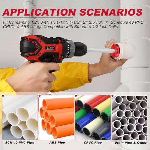 9-Piece PVC Pipe Reamer Kit for 1/2" Drills - 1/2",3/4",1",1-1/4",1-1/2",2",2.5",3",4” Inner Cutter Tool Reamer for PVC, CPVC, ABS, Conduit & Industrial Pipe, SCH40 Repairs, Pipes Fitting Saver - size: JD-9PCS