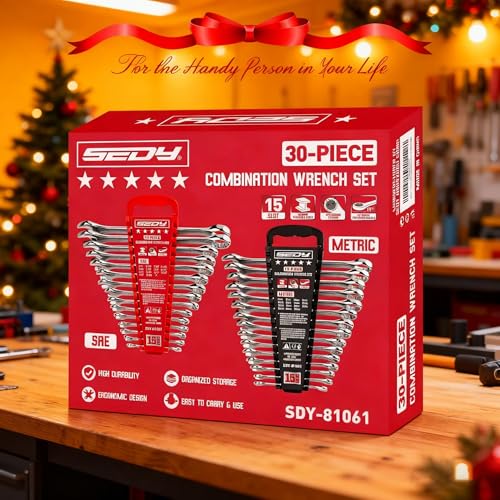 30-Piece Combination Wrench Set - Open End Wrench Set with Organizer Professional 12 Point Wrench Kit Tool for Mechanic Garages Workshops 1/4'' to 1'' & 8-22mm - style: 30-Piece Combination (SAE & Metric)