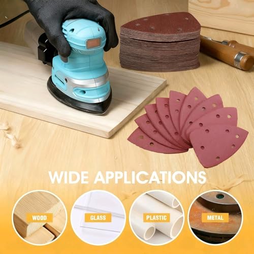100 PCS Mouse Detail Sander Sandpaper 6 Holes, 180 Grit Hook and Loop Detail Sandpaper Aluminum 0xide Mouse Sanding Pads Triangular Sanding Sheets for Detail Mouse Sander - size: 6 Holes-180 Grit