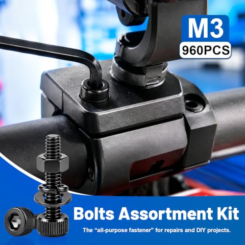960Pcs M3 Hex Socket Bolts & Nut Kit 12.9 Steel for 3D Printer RC Car - size: G12.9 M3 960PCS