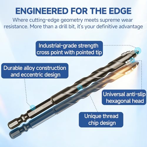 5 Piece Set of Four Flute Drill Bits - High Hardness Eccentric Twist Drill Bits Set for Tile Glass Ceramic Brick Metal Plastic Wood & General Concrete (6/6/8/10/12mm)