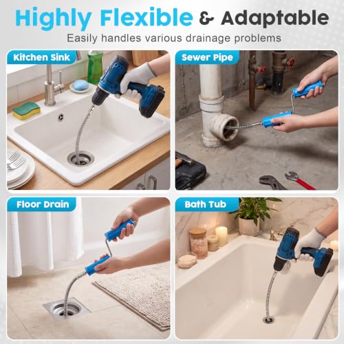 ACOCO 16.4FT Drain Snake, Drain Auger with Drill Attachment, 6 Cutter Heads