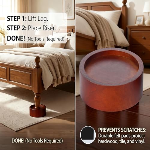 Lufia Solid Pine Wood Bed Risers 2 Inch Lift, Durable Furniture Risers for Beds, Sofas, Desks - Stylish Design, Easy Install, 2,000 lbs Capacity (2 Inch) - size: 2 Inch