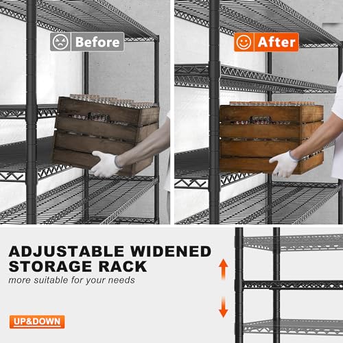 REIBII 85.7"H 5-Tier Garage Shelving with Wheels&Feet, Adjustable, 2998 lbs - size: 5-Tier,55.5" W X 85.7" H X 24.2" D