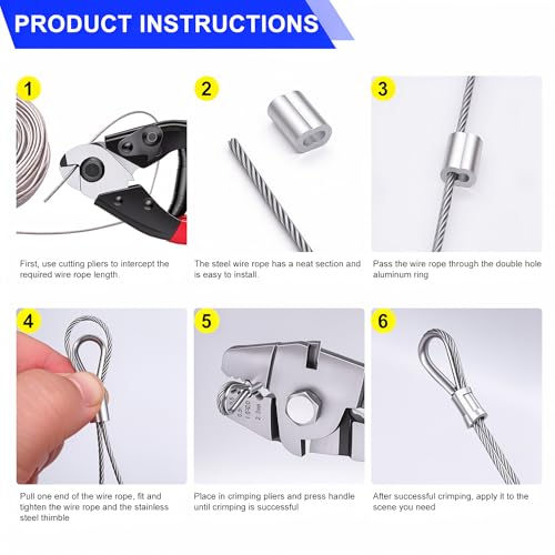 Twidec/Wire Rope Crimping Tool Up To 2.2mm With 240PCS 1/16''Aluminum Crimping Loop Sleeve And 165FT 1/16'' 304 stainless steel Wires Rope 20PCS Wire Thimbles And Wire Rope Cable Cutter Kit - style: 165FT Cutter Kit