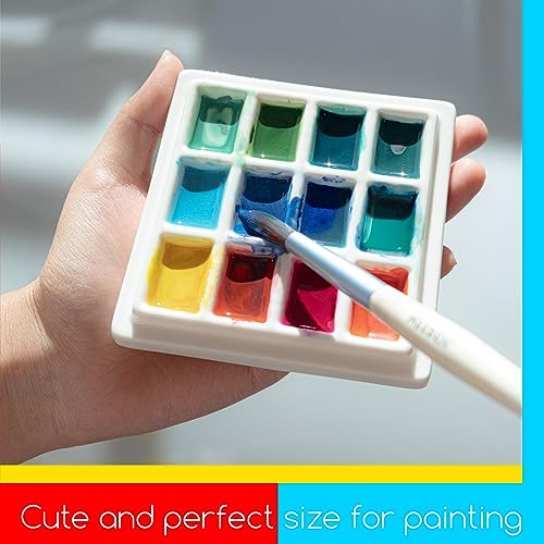 MEEDEN Ceramic Watercolor Palette with Cover: 12-Well Porcelian Mixing Tray - size: 12-well