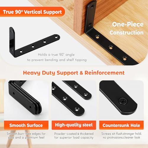 Shelf Bracket 8 Pack 5" Lx3 H 5mm Thick Heavy Duty Black L Brackets - color: Black-8pack, size: 5"Lx3"Wx0.78"W
