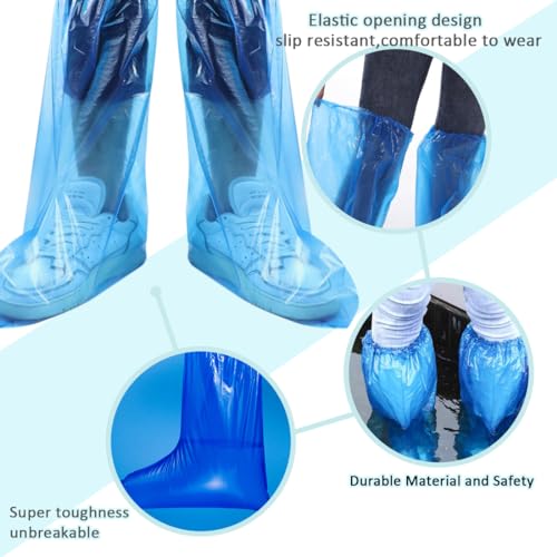 10pcs Disposable Shoe Covers Blue Rain Shoes and Boots Cover Plastic Long Shoe Cover Clear Waterproof Anti-Slip Overshoe for Women Men Water Boots Cover Rainy Day Use Cover - size: 10 Pack(5 Pairs)