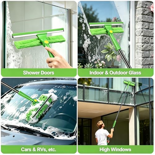 4-in-1 Window Cleaning Kit with Storage Bag, 79'' Window Squeegee Cleaner Tool with Extension Pole, Professional Window Washing Equipment for Home, Outdoor Windows, Glass, Shower, Commercial
