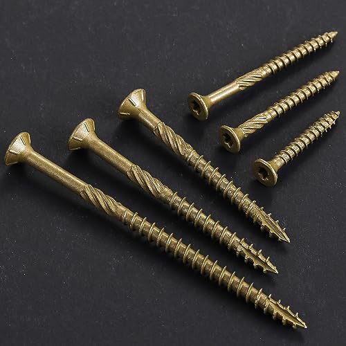 Wensilon #10 * 3" Deck Screws, (137pcs) 2 lbs.Exterior Wood Screws, Rust Resistant epoxy Coated, Bronze, T25 Star Bit - color: Yellow, size: 10*3