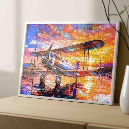 Stained Glass Airplane Puzzle for Adults 1000 Pieces 20 x 27 Inches - color: Airplane-04