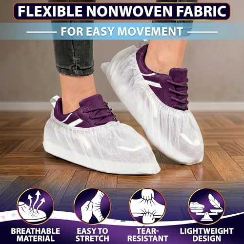 100 Pcs White Shoe Covers Disposable, 50 Pairs Non-Woven for Indoors | Disposable Shoe Covers for Indoors, Stretch Fit Up to 15.7 In, Breathable and Single Use, for Home Use, Cleaning and Tours - style: 50Pairs Disposable White Shoe Covers