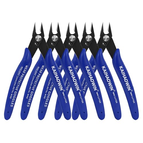 KAIHAOWIN Micro Wire Cutters with Spring, 5 Pack, 5 inch Precision Mini Flush Cutters Bulk, Nippers, Flush Cutting Pliers, Wire Snips, Small Side Cutters for Electronics Crafts Jewelry-Blue - size: 5 Pack
