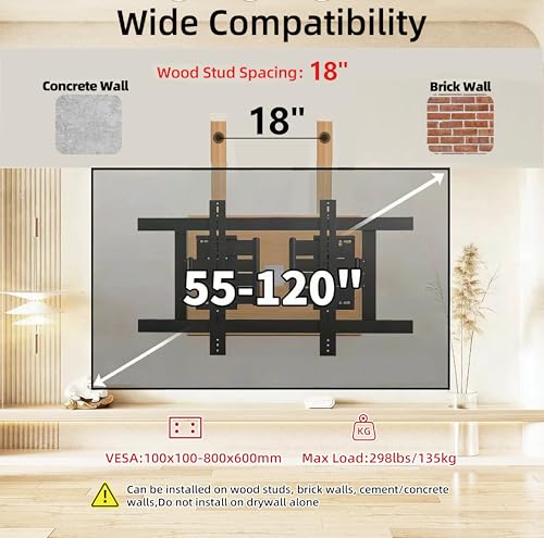 Corner TV Wall Mount for 55-120 inch TV, TV Bracket Hold 298 lbs - size: 55-120 inch