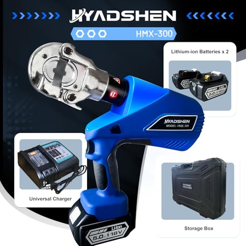 Electric Hydraulic Cable Lug Crimper Pliers Rechargeable Crimping Tool 6 Ton Electrical Terminal Cable Wire Fiber Crimper Kit with 11 Dies (HMX-300)
