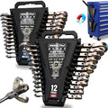 Premium 24-Piece Flex-Head Ratchet Wrenches Set with Magnetic Organizers, Metric SAE 8-19mm 1/4"-7/8", Cr-V Ratcheting Wrenches with 72 Teeth 180° Flex Head, Ratchet Combination Wrench Set for Repair - style: 24-Piece Flex-Head (SAE & Metric)