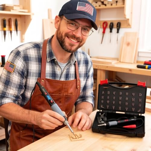 ZAGEVIVIN Upgraded Electric Branding Iron with Temperature Display – 26 Letters & 2 Antlers Kit for Wood, Leather, Food (Cake/Steak) – Safe & Easy DIY, BBQ, Crafting Gift (3/5" 28Pcs)