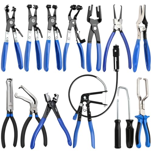 DISEN Automotive Electrical Disconnect Pliers Set 13PCS | Electrical Connector Removal Tool Kit for Car Harness, Fuel Line, Hose, Auto Radiator, with 2 Storage Bags, Blue